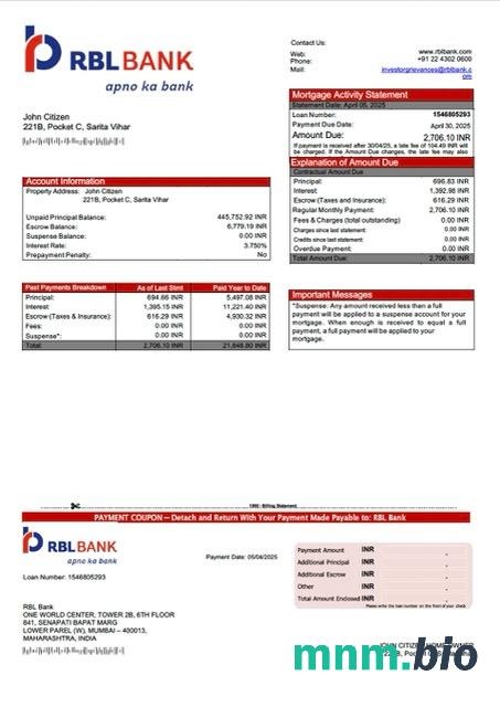 Indie Bank RBL wyciąg z kredytu hipotecznego szablon Word i PDF